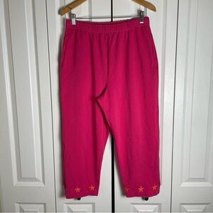 Vintage 90s Quacker Factory Pull on Pants Women’s L Pink Embroidered 100% Cotton